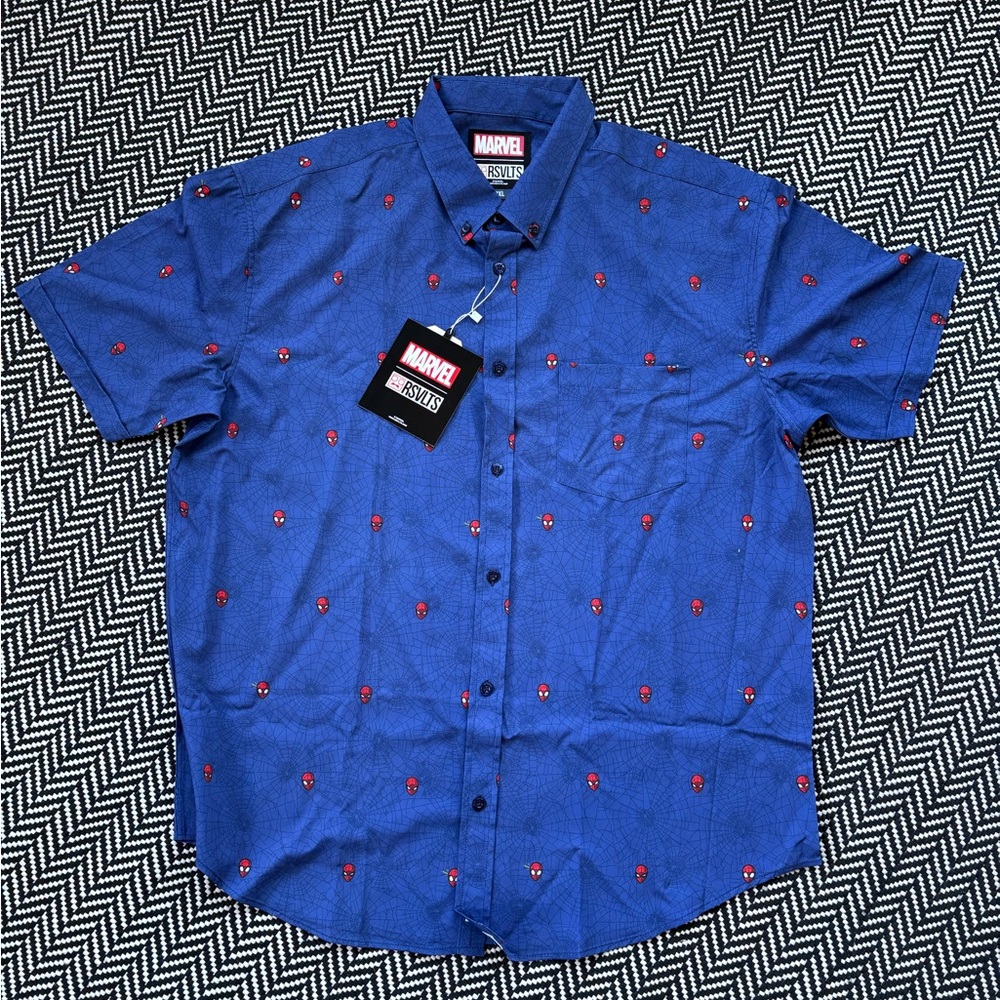 RSVLTS Marvel Spider-Man Blue and Red Men's Casual Shirt